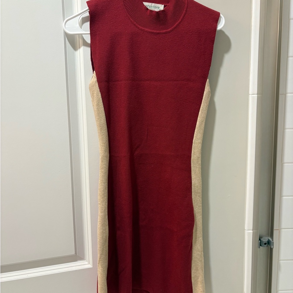 Red and Tan Sleeveless Dress